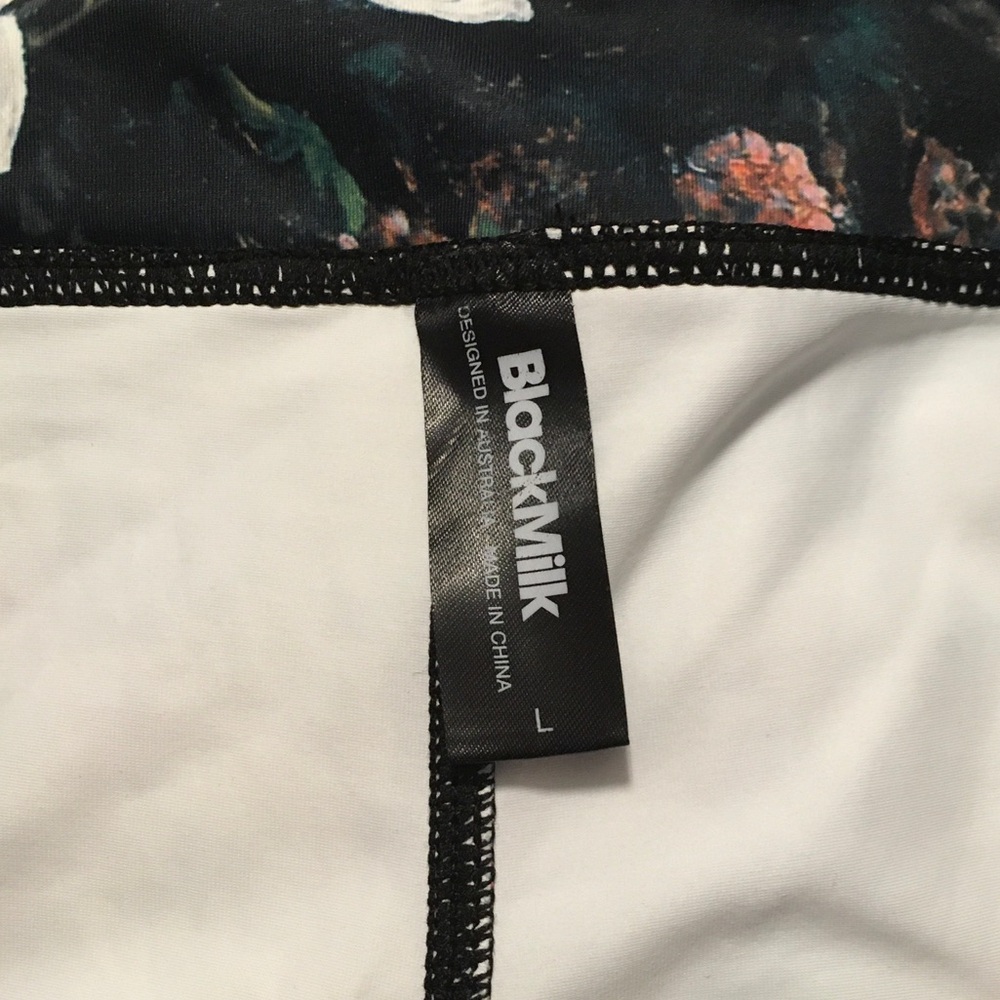 BlackMilk Goth Floral Print Black workout Leggings with Side Stripe - Picture 6 of 7
